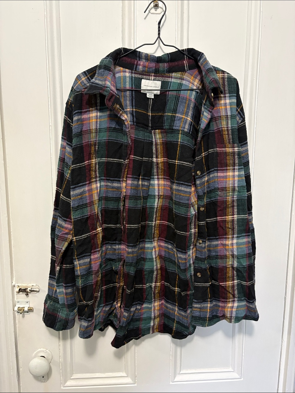 American Eagle Outfitters Black Multi Plaid Button-Down Shirt
